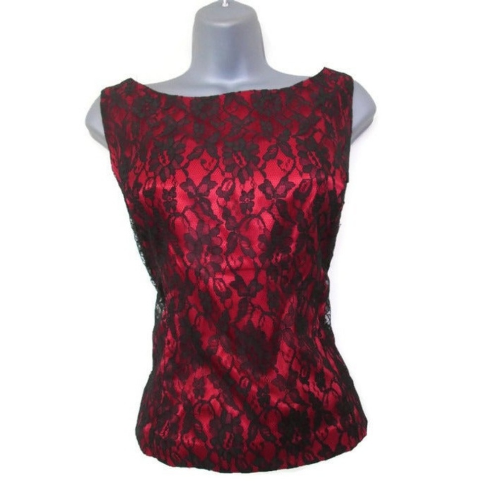plus size vintage red lace top 14 16 1x - Picture 2 of 4